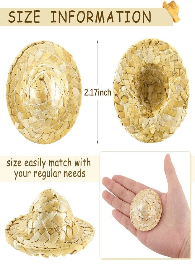 Chalyna 24 Pieces Mini Straw Hats for Puerto Rico Christmas Crafts 2.1 Inch Mini Sombrero Tiny Dollhouse Miniature Straw Hats for Dolls Small Cowboy DIY Decorations Jewelry Accessories(24 Pieces) - Image 2